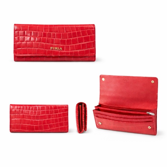 Furla Scarlet Croc-Embossed Leather Continental Snap Closure Wallet - Picture 4 of 4